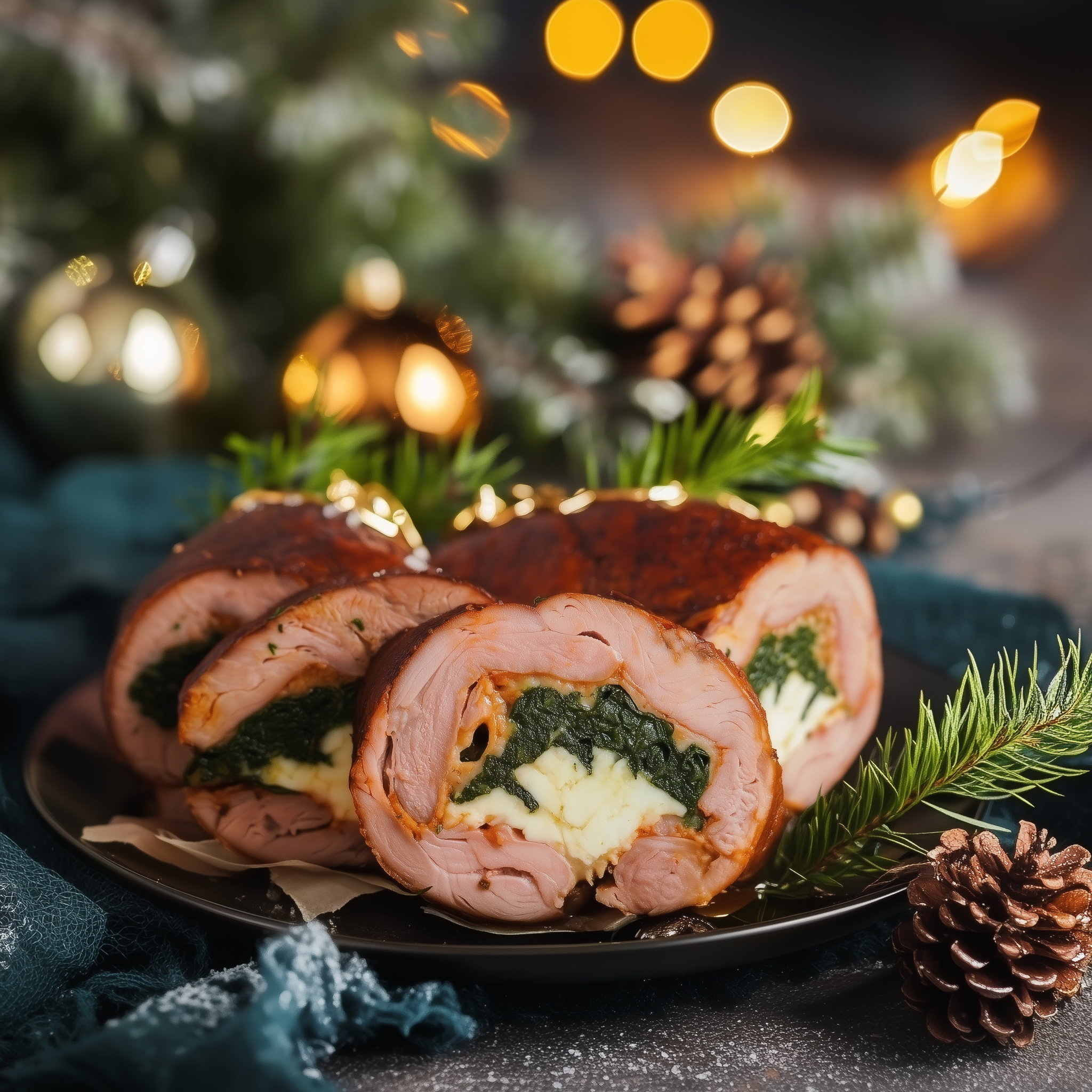 Jambon de curcan cu spanac și telemea