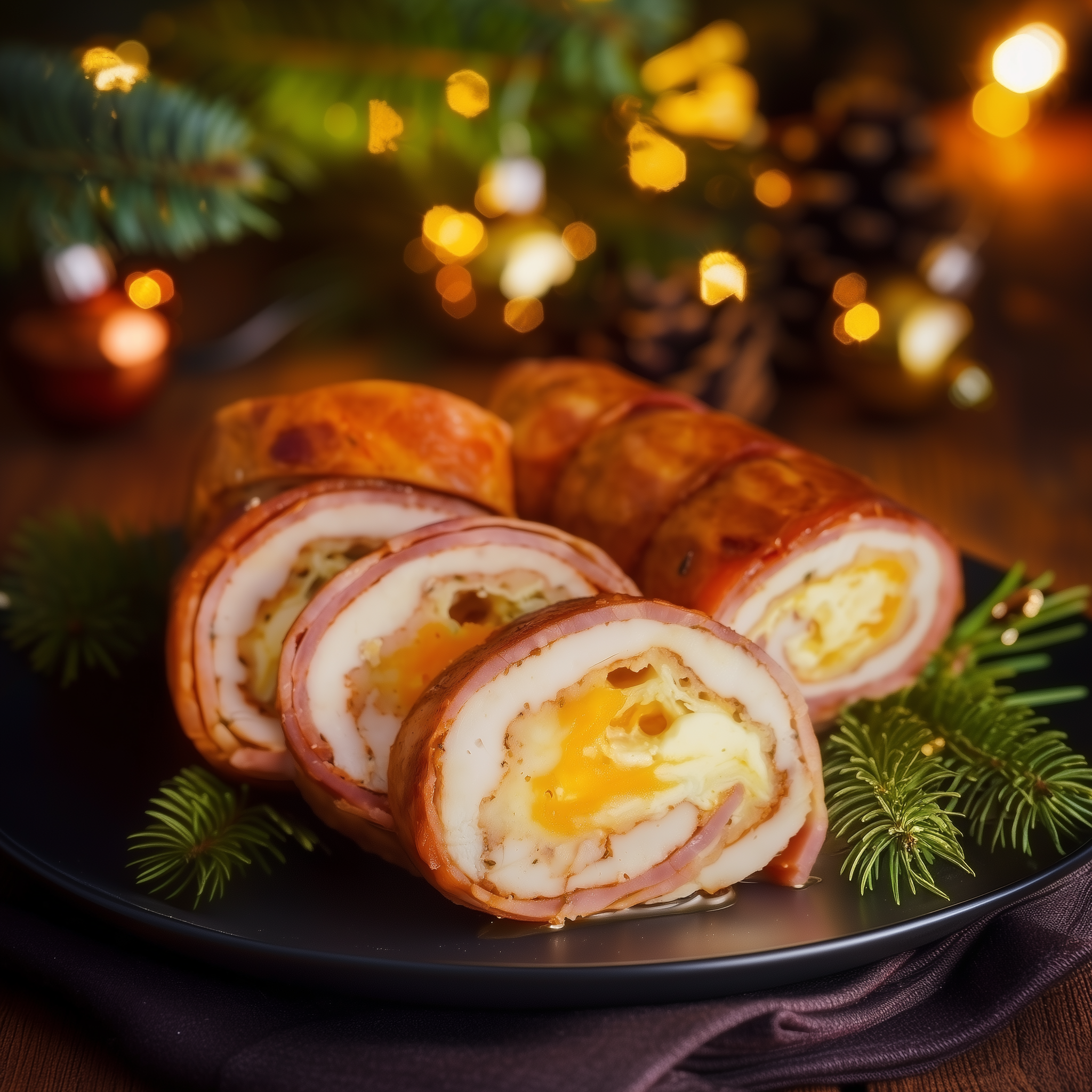 Jambon de pui cu bacon si branzeturi